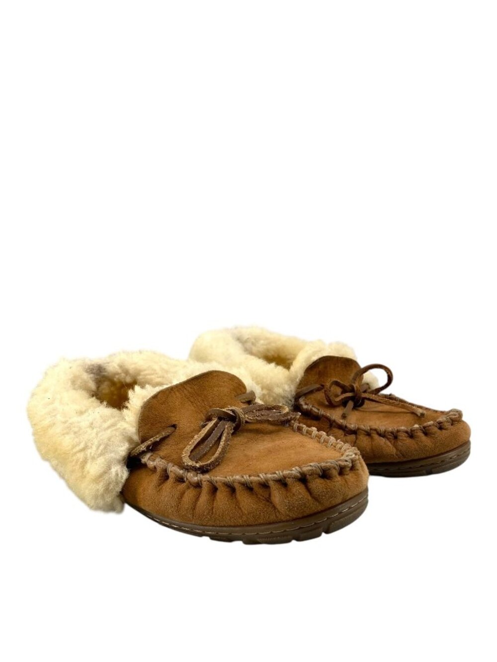 L.L. Bean Wicked Good Moccasin Slippers 8 Shearling Cuff Lined Chestnut Suede